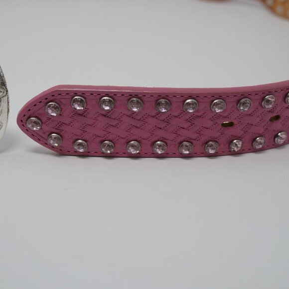 Tony Lama Pink Leather Western Belt Embossed Rhinestone Silver Buckle Studs 34 main image 8